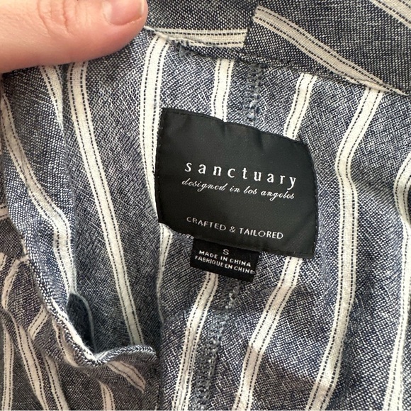 Sanctuary women’s blue chambray striped linen blend blazer jacket size s small - Picture 2 of 3